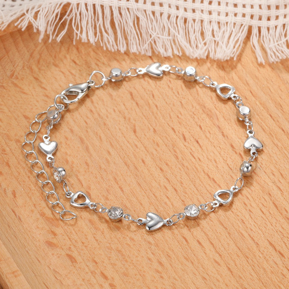 Sweet Cool Style Hollow Loving Heart Zircon Female Bracelets
