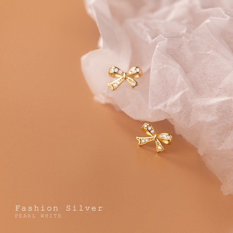 Love Lodge Sier Korean Style Artistic Temperament Bow Earrings