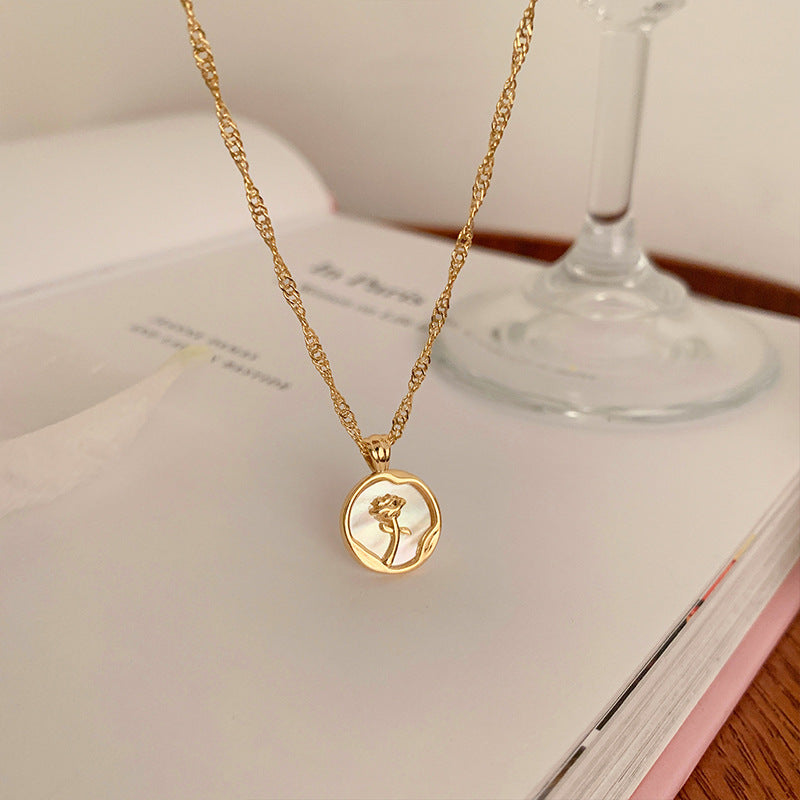 French Tulip Flower Round Fashion Temperament Clavicle Chain Necklace