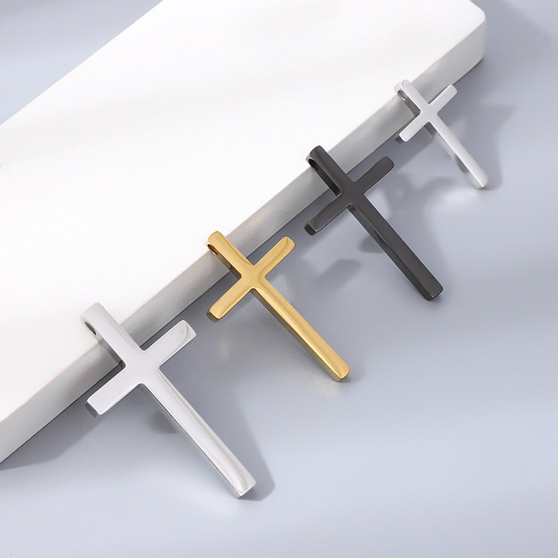 Men's Stainless Steel Three-dimensional Perforated Cross Simple Necklaces