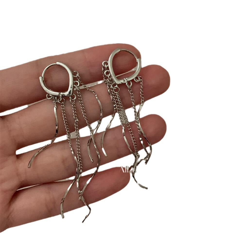 Style Gentle Elegant Long Wave Tassel Chain Earrings