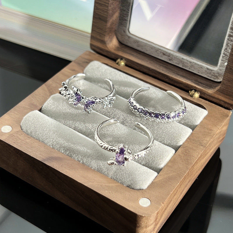 Sweet Cool Purple Zircon Exquisite Butterfly Gang Drill Rings