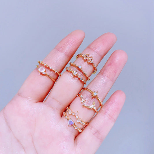 Super Fairy Beautiful Fine Color Zircon Set Niche Twin Rings
