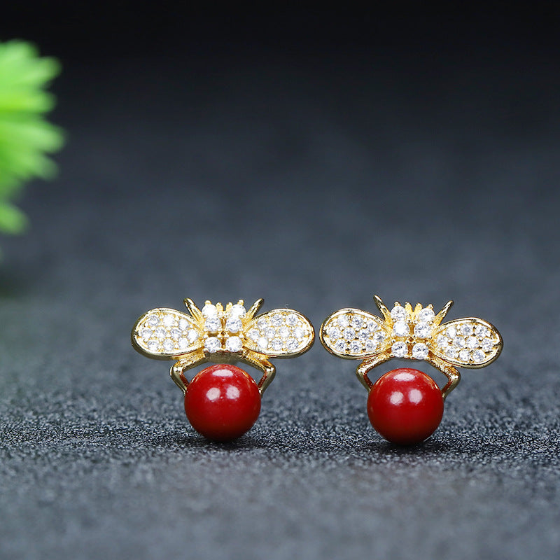 Women's Cinnabar Birthday Gift Raw Ore Simple National Style Rings