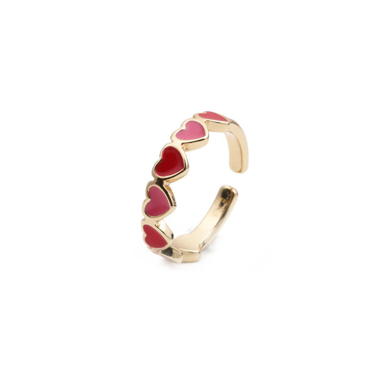Women's Oil Drop Peach Heart Opening Adjustable Colorful Ring