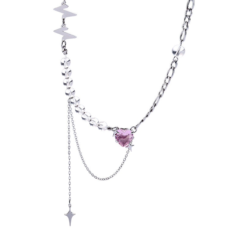 Women's Style Pink Heart For Trendy Patchwork Easy Matching Temperament Titanium Necklace