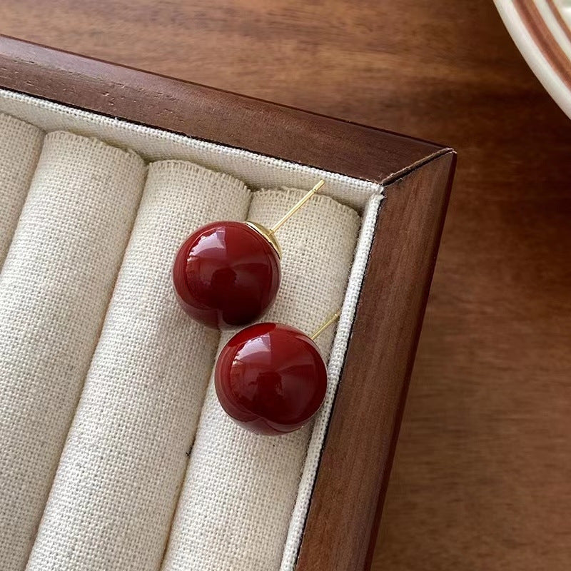 Style Wine Red Candy Pearl Female Niche Design Stud Earrings