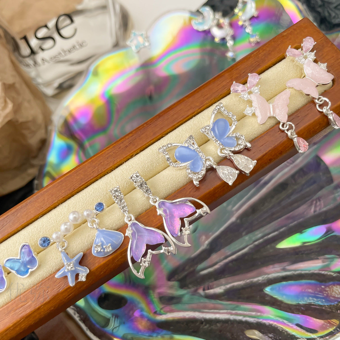 Sier Needle Butterfly Elegant Mermaid Tail Earrings