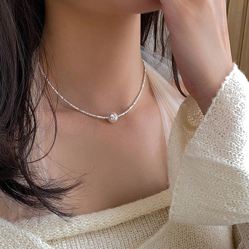 Sier Small Pieces Of Short Pearl Broken Light Necklaces
