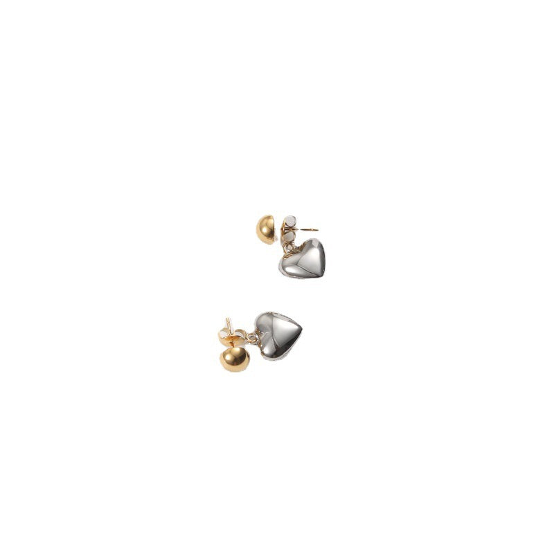 Two-color Hollow Peach Heart Titanium Steel Earrings