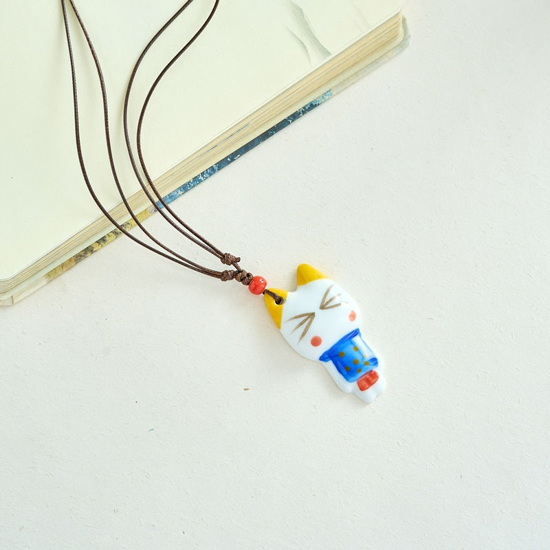 Ceramic Ornament Cute Cartoon Sweater Chain Long Necklaces