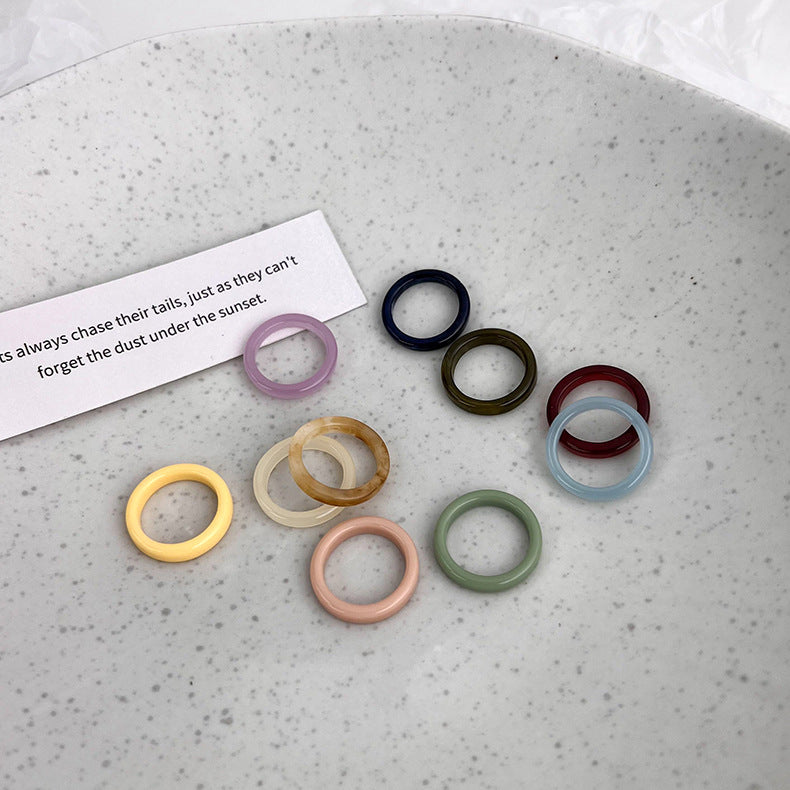 Set Tide Acrylic Small Fresh Candy Color Rings