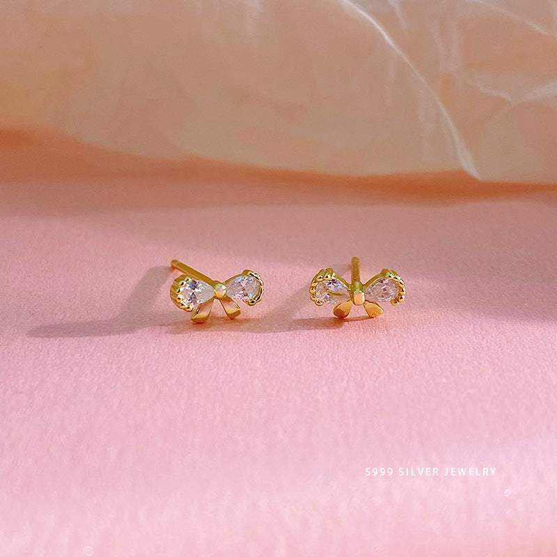 Women's Bao Pure Sier Sweet Bow Cute Earrings