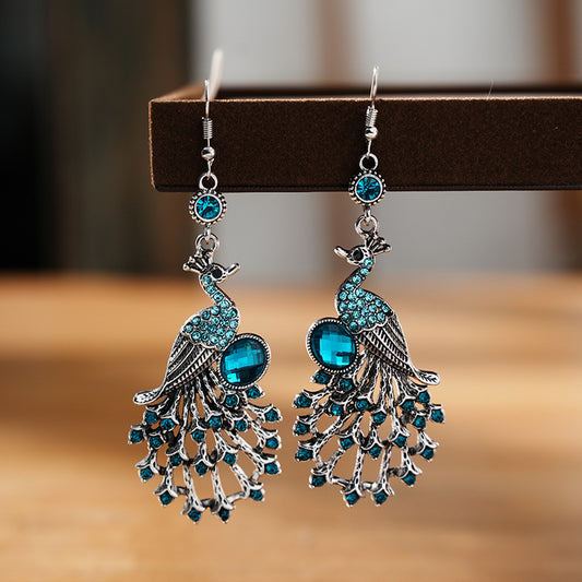 Peacock Display Screen Chinese Style Diamond Earrings