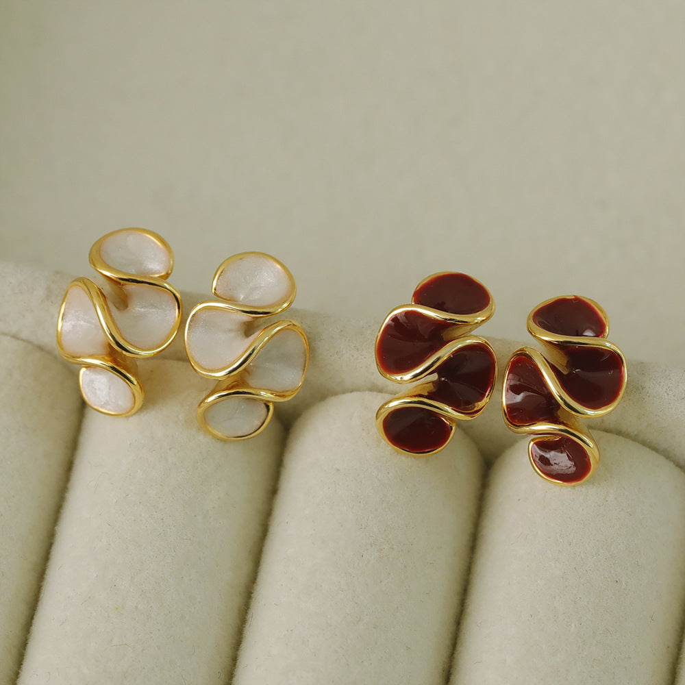 Summer Ruffled Drop Oil Sier Needle Pleated Earrings