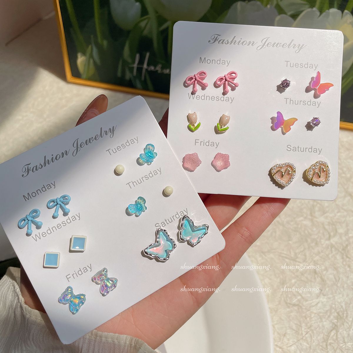 Women's Summer Mint Green Set Sier Needle Rings