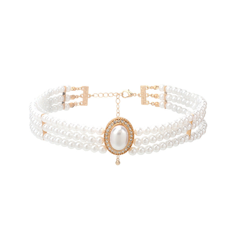Retro Style Geometric Ellipse Pearl Cold Necklaces