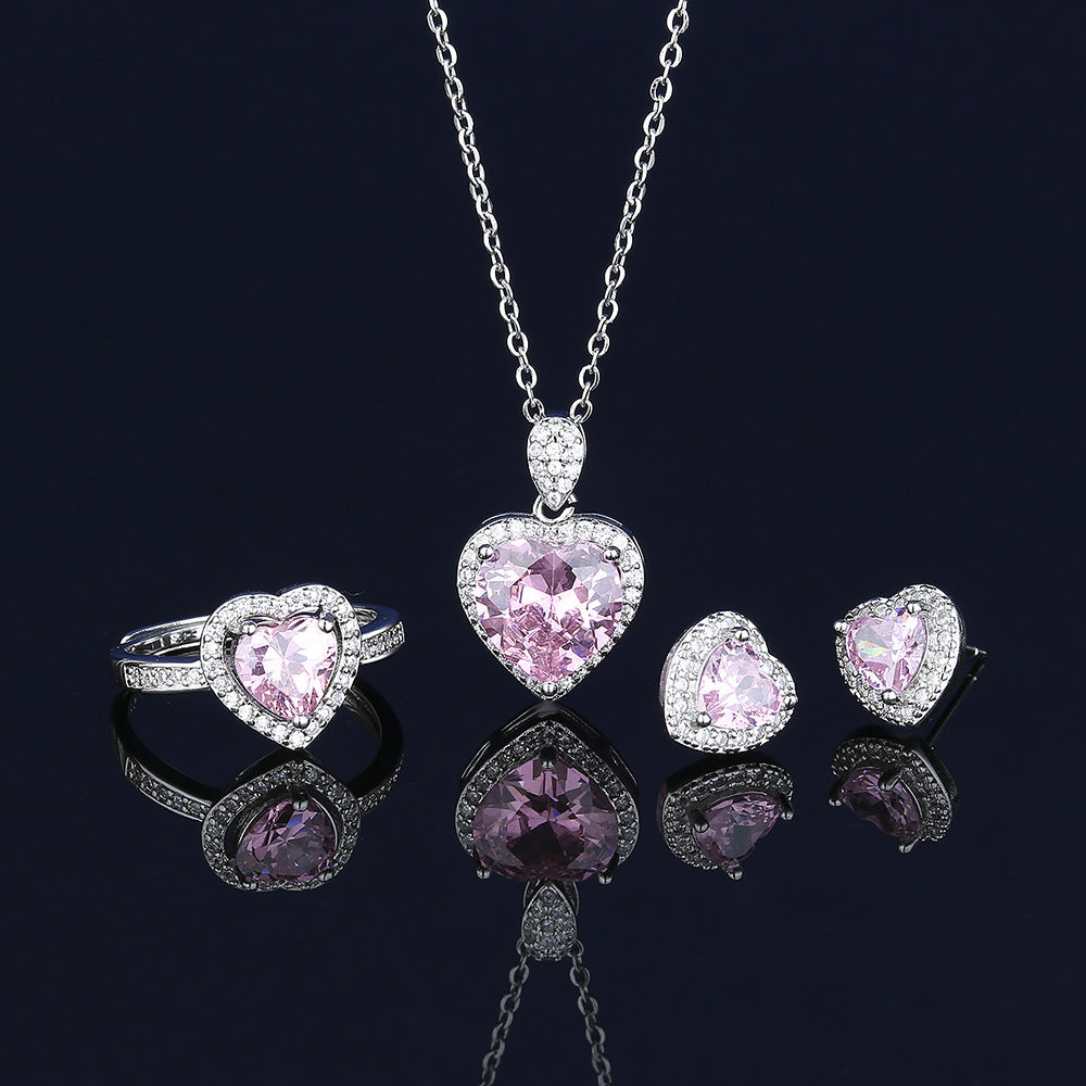 Women's Pink Crystal Zircon Suit Fashion Love Earrings