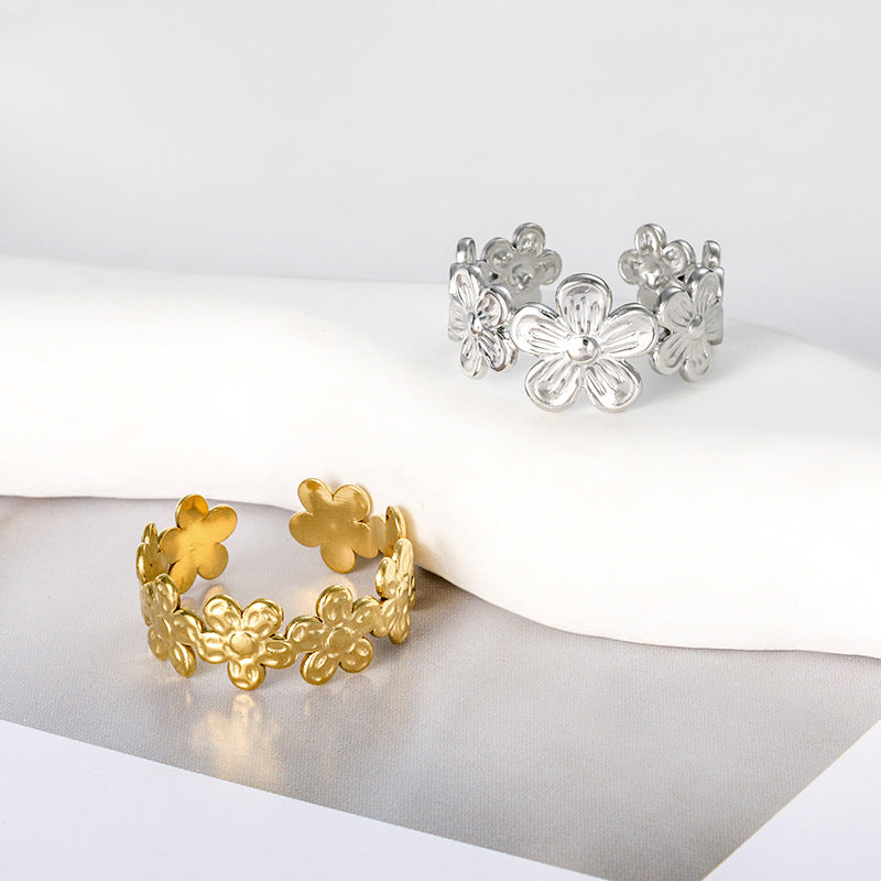 Flower Cold Wind Niche Design Titanium Rings