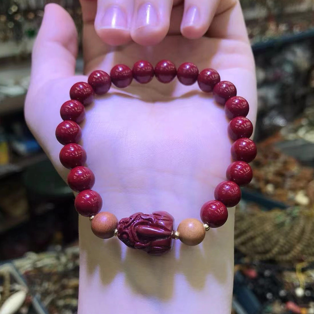 Women's Purple Gold Sand Cinnabar Beaded Single Ethnic Bracelets