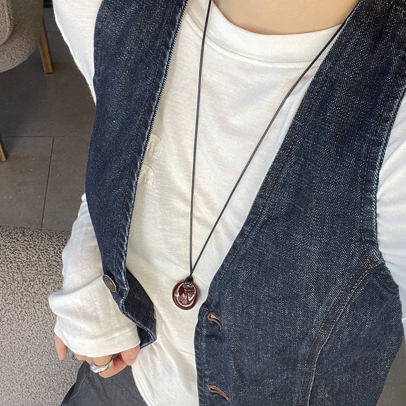 Sier Black Rope Long Design High-grade Necklaces