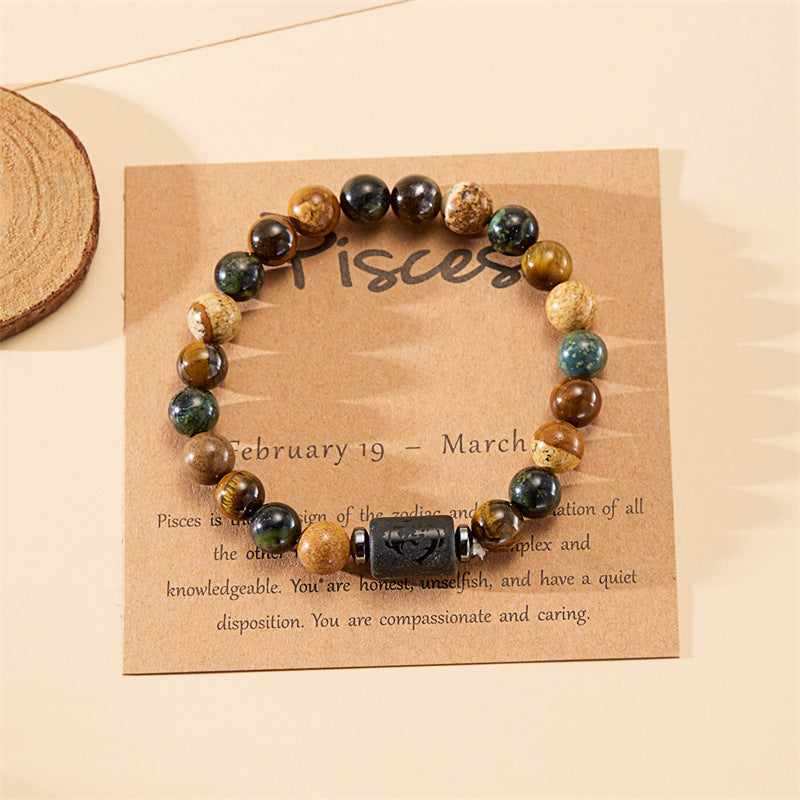 Personality Twee Constellation Elastic Beaded Tigereye Bracelets