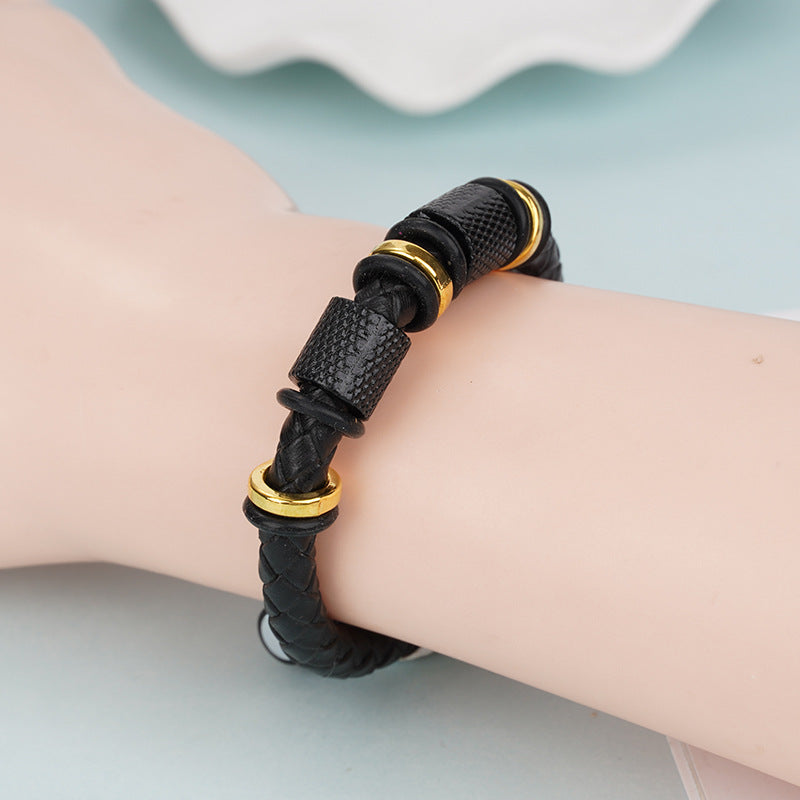 Men's Summer Popular Leather Woven Alloy Magnetic Bracelets