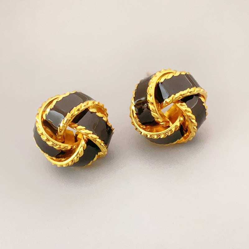 Gold Twist Enamel Glaze Drop Oil Sier Needle Special Earrings