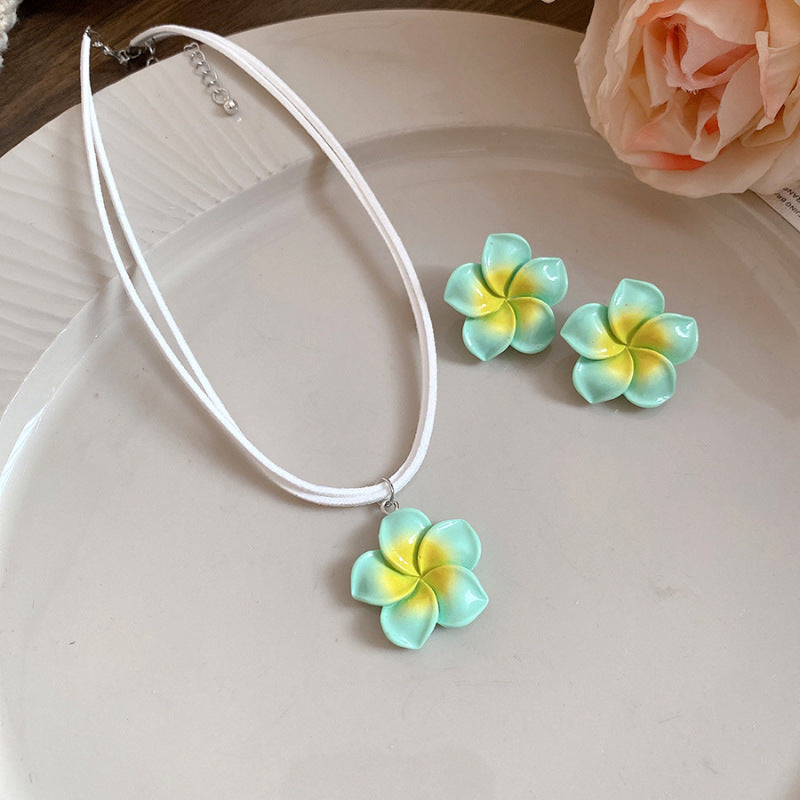 Needle Dopamine Flower Fresh Sweet Design Versatile Vacation Style Jewelry Set
