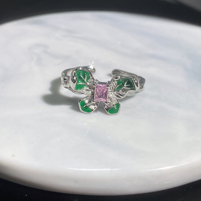 Oil Painting Butterfly Twigs Drop Enamel Color Rings