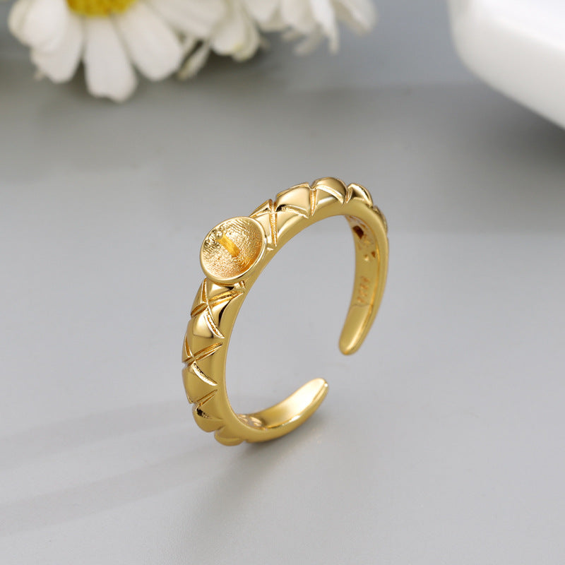 Pearl Gold Color Retention Korean Version Of Style Diamond Plaid Ring