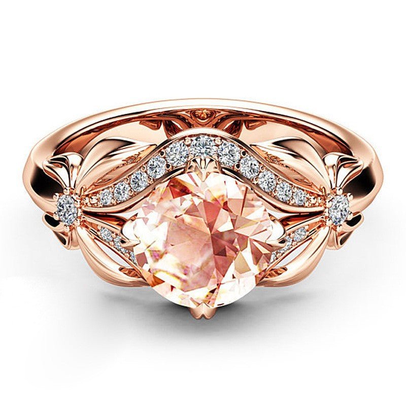 Women's Ornament Rose Gold Champagne Zircon Flower Rings