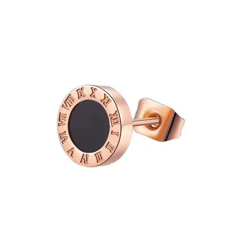 Men's Stainless Steel Roman Digital Drop Oil Personalized Puncture Stud Earrings