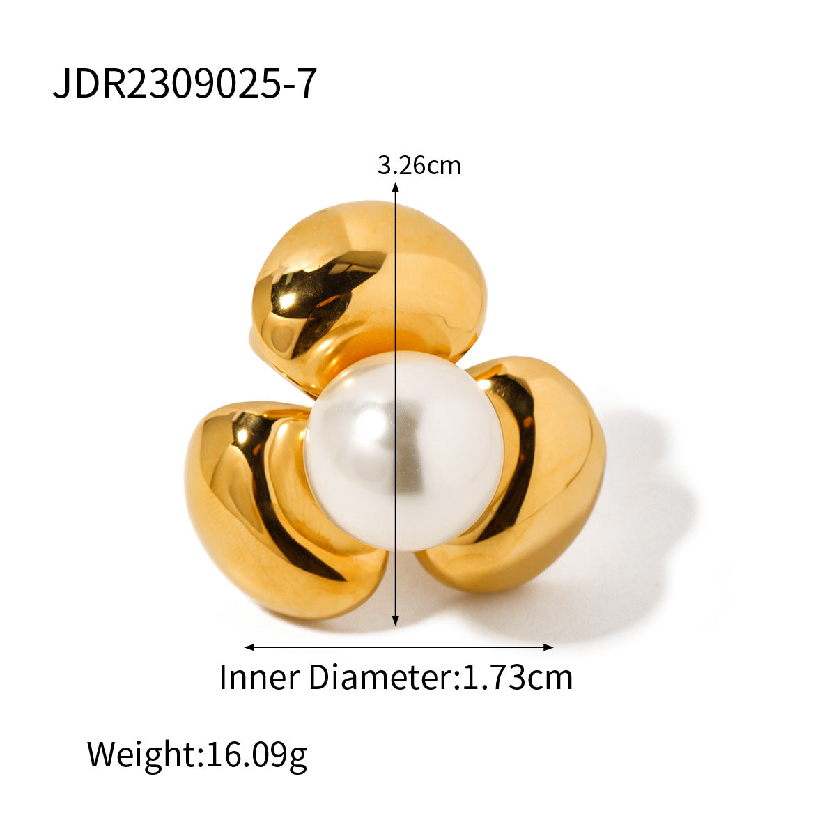 Ding Stainless Steel Flower Pearl Exaggerated Rings