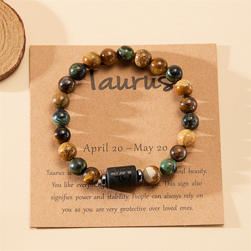 Personality Twee Constellation Elastic Beaded Tigereye Bracelets