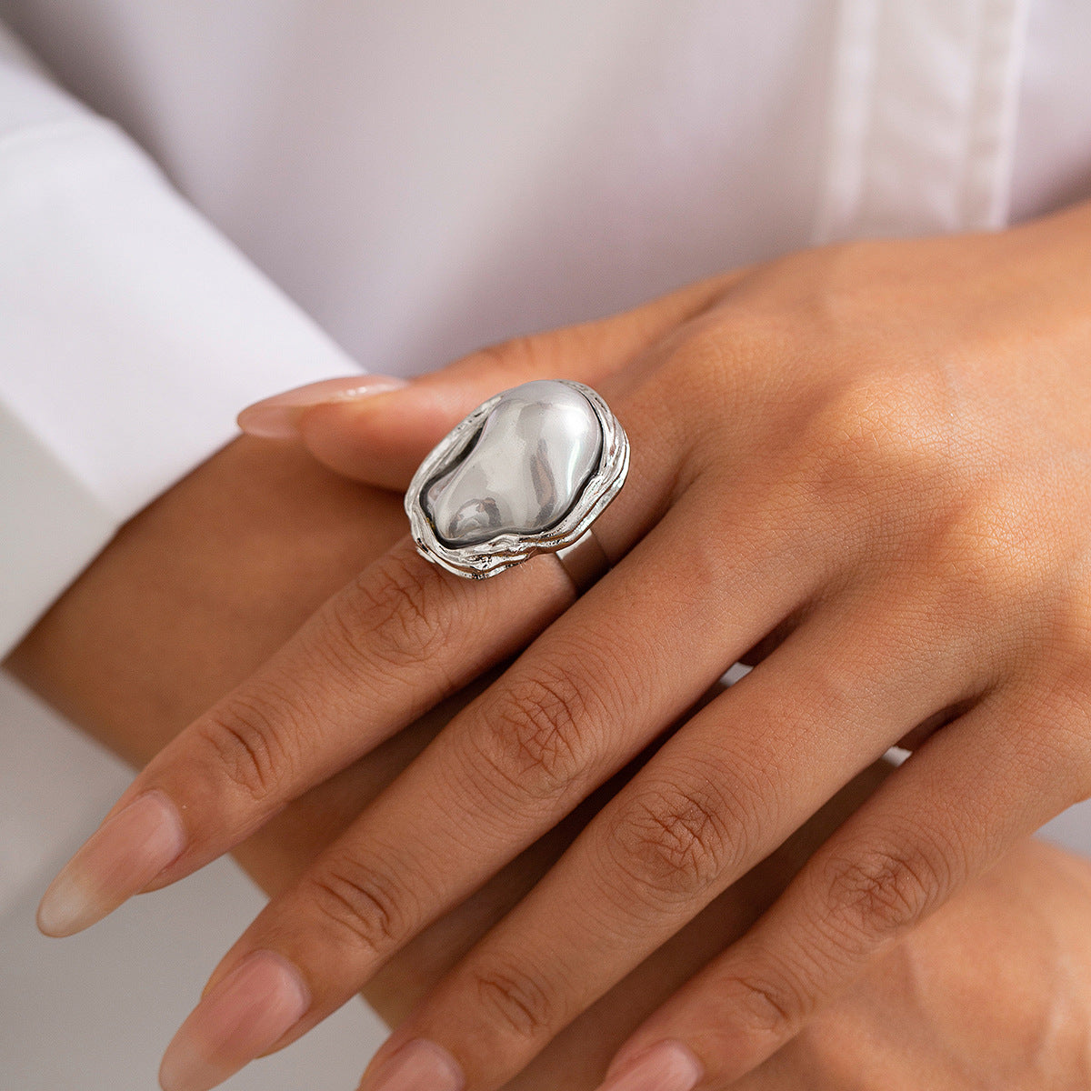Wind Irregular Baroque Imitation Pearl Open Rings