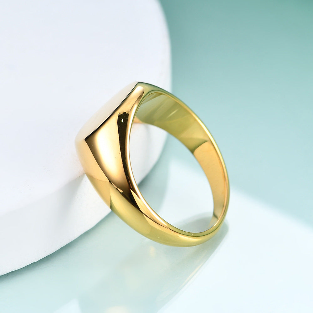 Steel Glossy Simple Titanium Gold-plated Lovers Rings