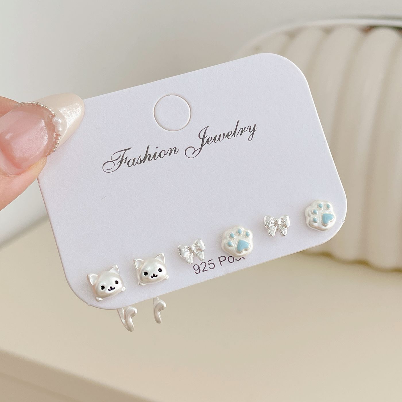 Honey Pot Bear Ear Suit Female Sier Needle Rings