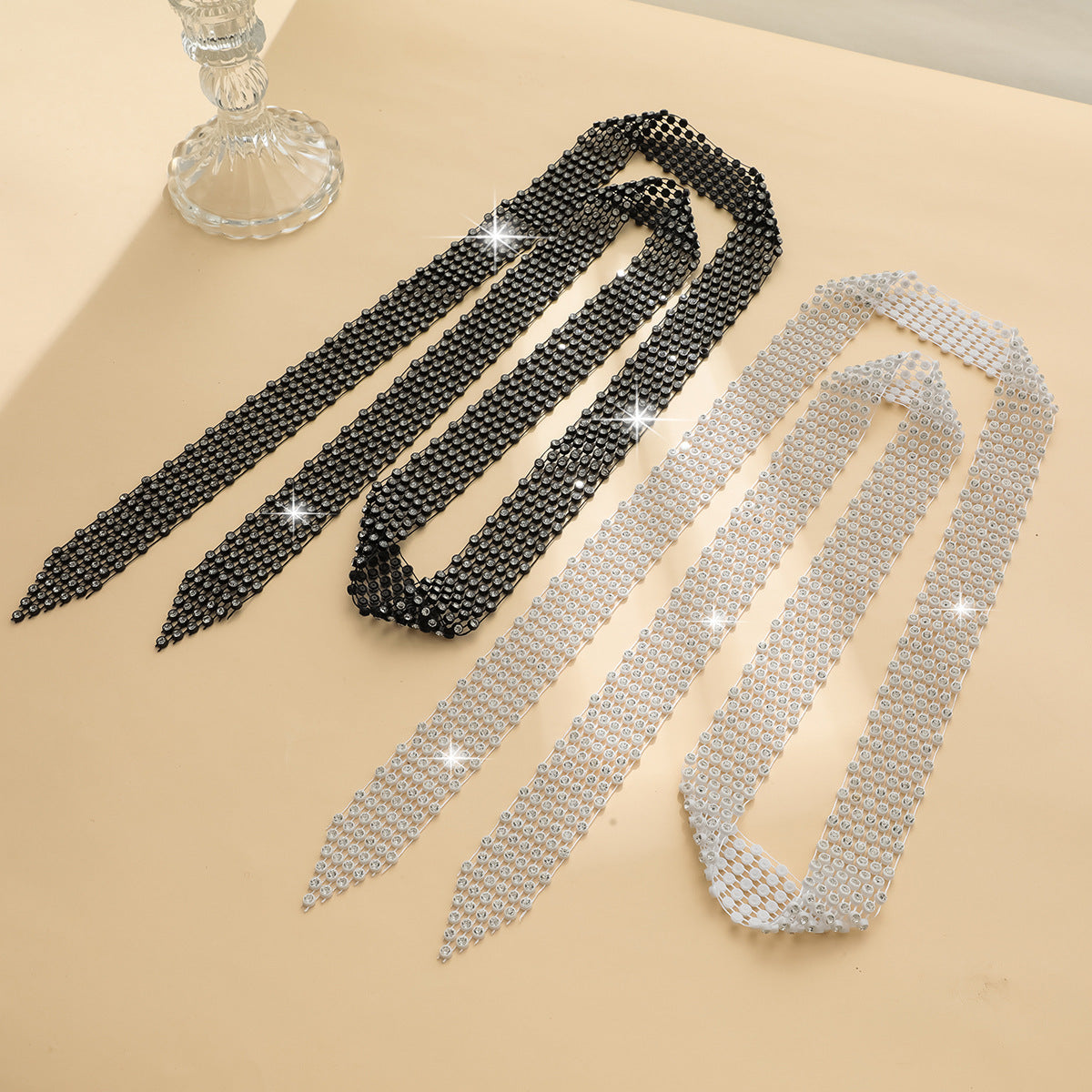 Shiny Rhinestone Long Tassel Clavicle Chain Necklaces