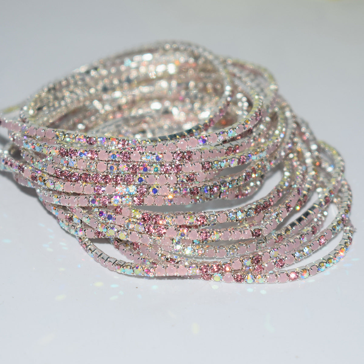 Row Rhinestone Thin Rubber Band Elastic Bracelets