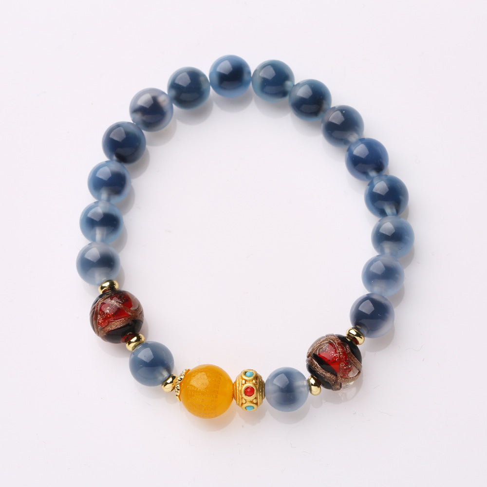 Natural Blue Sugar Heart Agate Female Half Bracelets