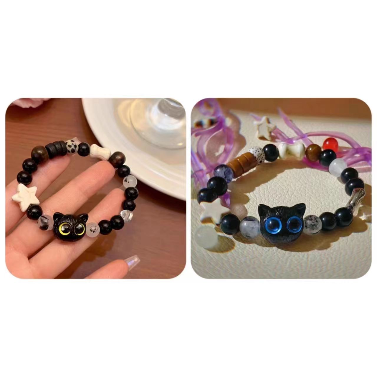 Sesame Cat Cute Head Design Beaded Bracelet