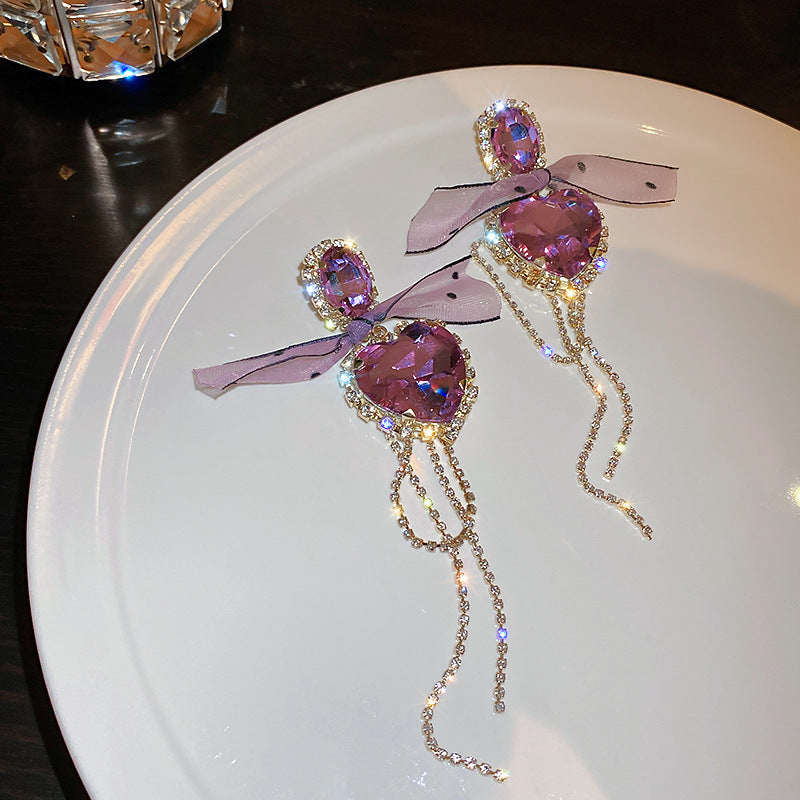 Women's Sier Butterfly Tassel Sweet Flowers Long Rings