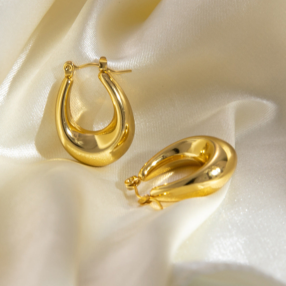 Summer High-grade Exaggerated Metallic Titanium Steel Gold-plated Earrings