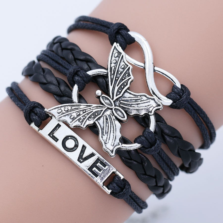 Straight Hair Hand-woven Butterfly Word Plate Bracelets