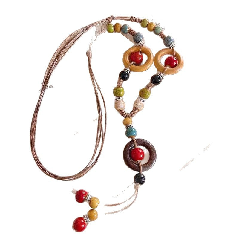 Women's In Southern Chinese Style Ceramic Antique Zen Cool Long Sweater Necklace