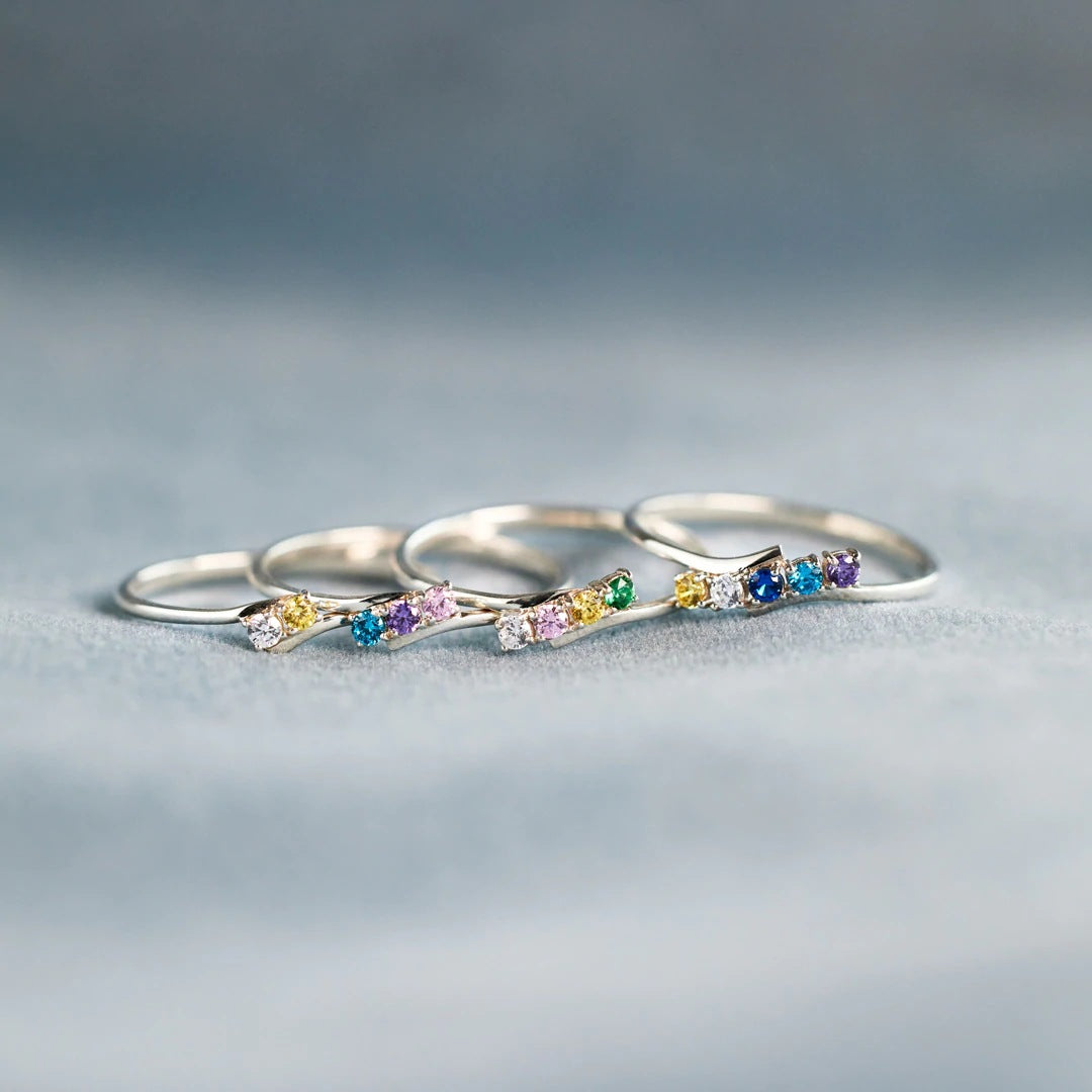 Women's Sterling Sier Rehearsal Rhinestone Birthstone Self-selection Rings
