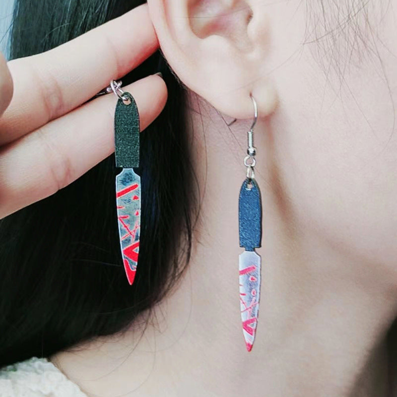 Women's Acrylic Printed Bloody Knife Personalized Fashion Earrings