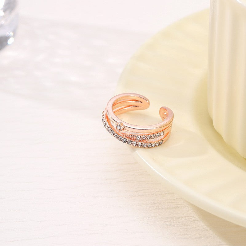 Stacked Female Personality Minimalist Design Diamond Rings