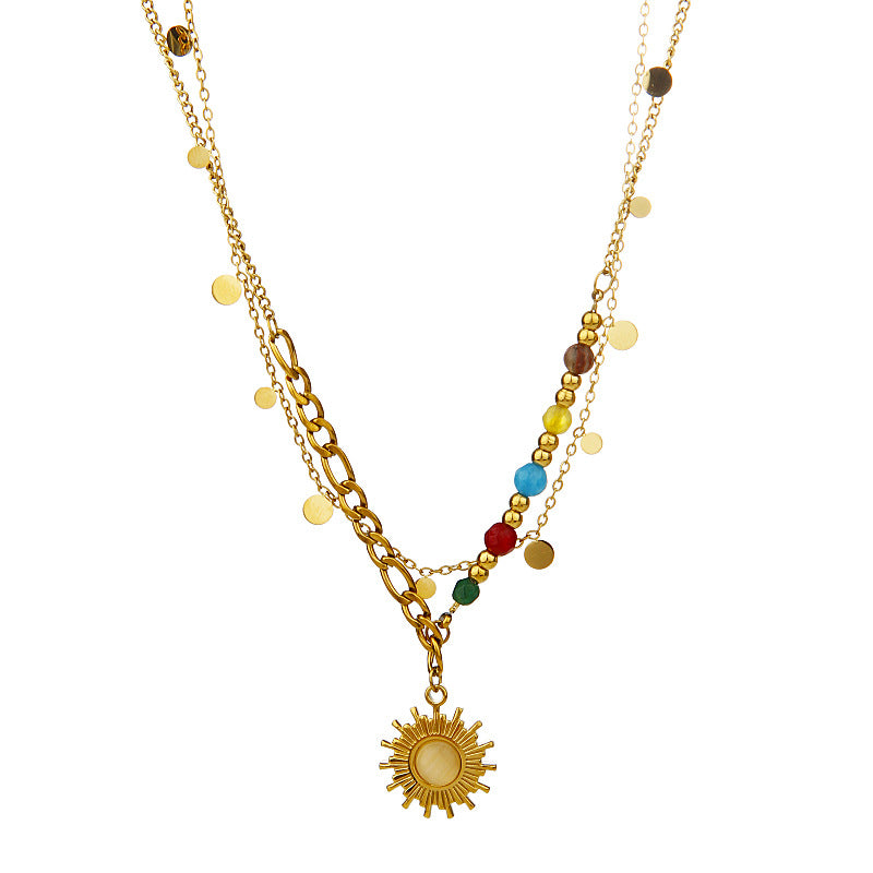 Women's Round Slice French Retro Beaded Sunflower Necklaces